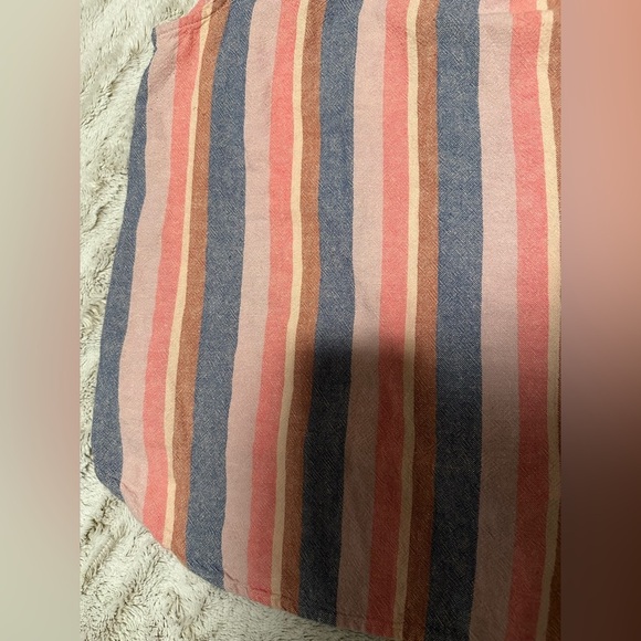 Dip Pink and Blue Linen Sleeveless Front Tie Striped Shirt - Picture 9 of 11